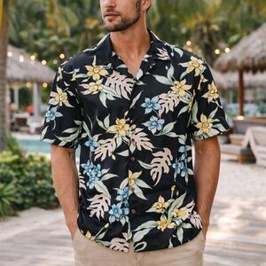 PACIFIC LEGEND Hawaiian Aloha Shirt Mens L Tropical Floral Made In Hawaii Cotton